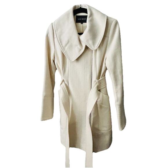 Nine West Wool Woman’s Ivory Coat Size 4 Cream Professional Dress Zip - Picture 2 of 13